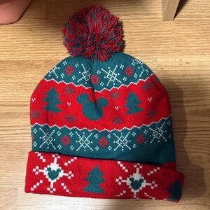 Disney Red and Teal Kids Pom-Pom Knit Beanie